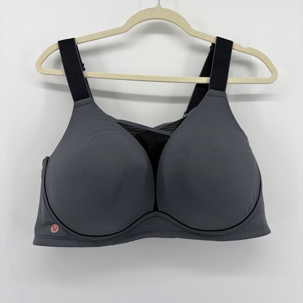 LIVI Womens 48C Gray Wireless High Impact Sports Bra Adjustable Straps Mesh